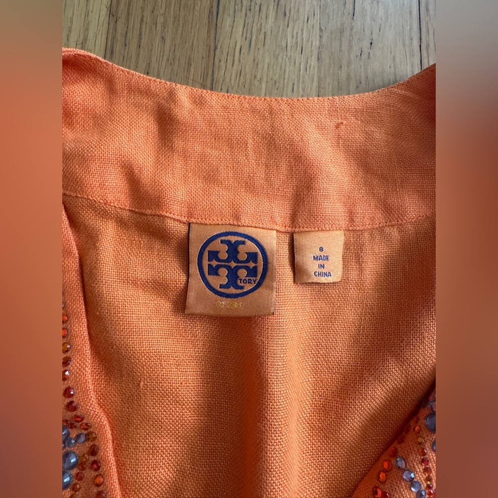 Tory Burch Orange Linen Tunic w Rhinestone Detailing - Picture 4 of 7